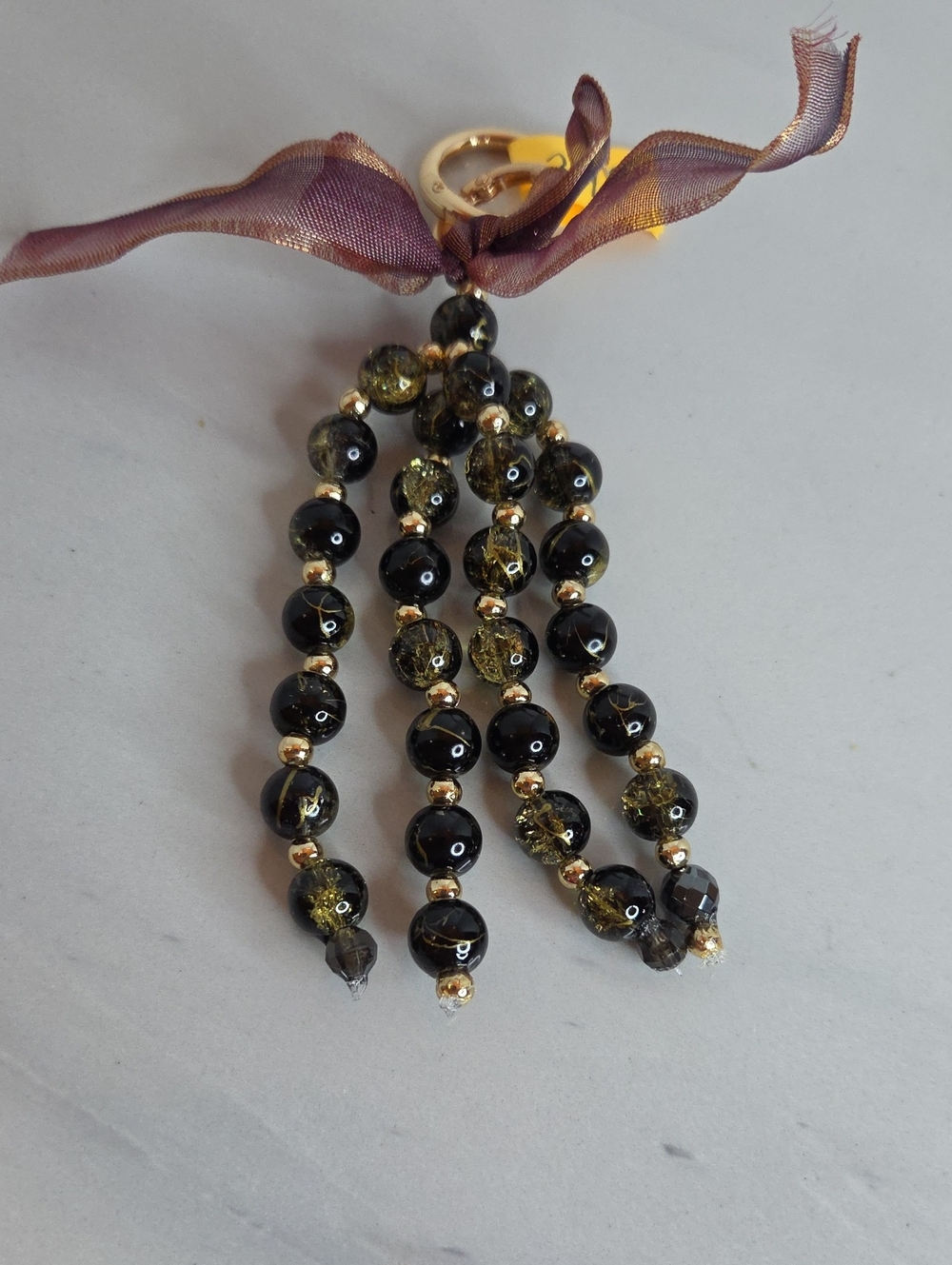 348 - Glass Gold and Black Beaded Bag Charm